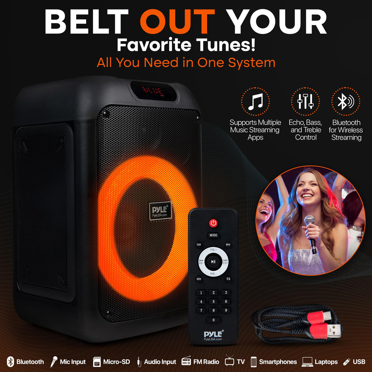 Pyle Altavoz de Fiesta Bluetooth, Sistema True Wireless Stereo, Grande, Portatil