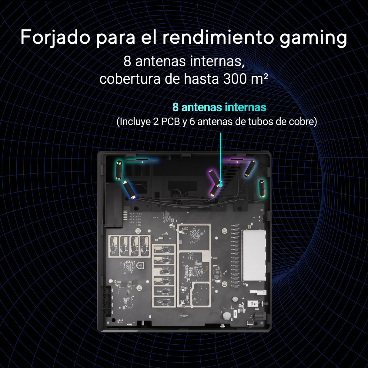 ASUS ROG Strix GS-BE18000 Router Gaming WiFi 7 tribanda, 18000 Mbps, Cobertura de hasta 307 m2, 8 Puertos 2.5G, 2 Puertos Gaming, CPU de Cuatro núcleos a 2.0 GHz, aceleración de Juegos, VPN, AiMesh