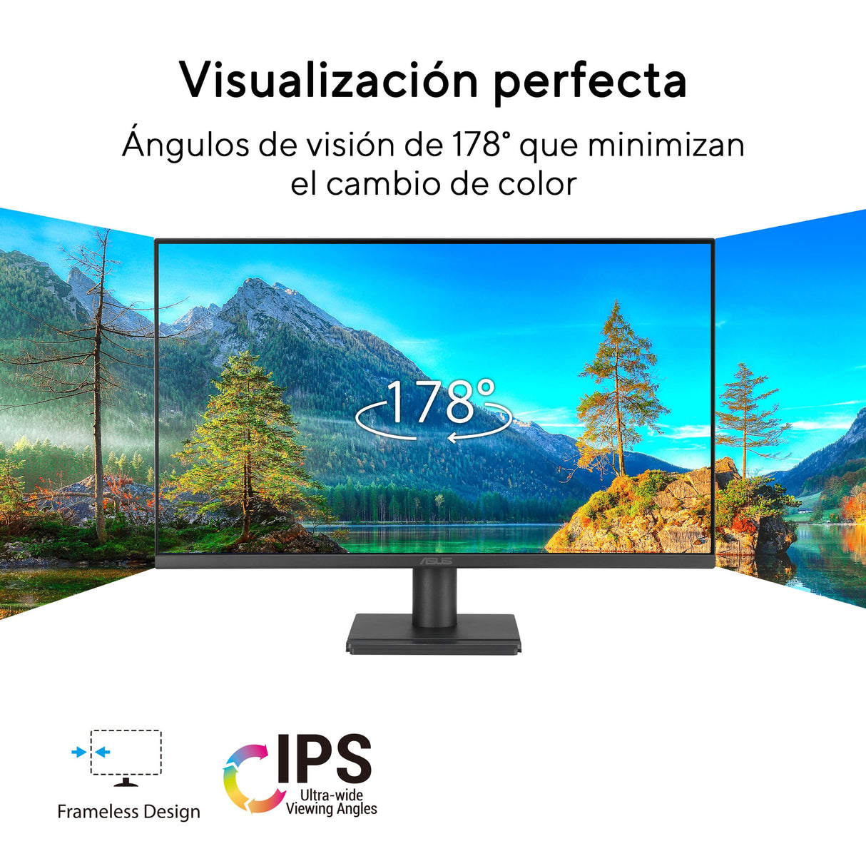 ASUS VA279QG Monitor Eye Care Gaming de 27 Pulgadas, IPS, Full HD, 99% sRGB, sin Marcos, 120 Hz, Adaptive Syn, 1 ms, HDMI, DisplayPort, VGA, luz Azul Baja, antiparpadeo, Montaje en Pared