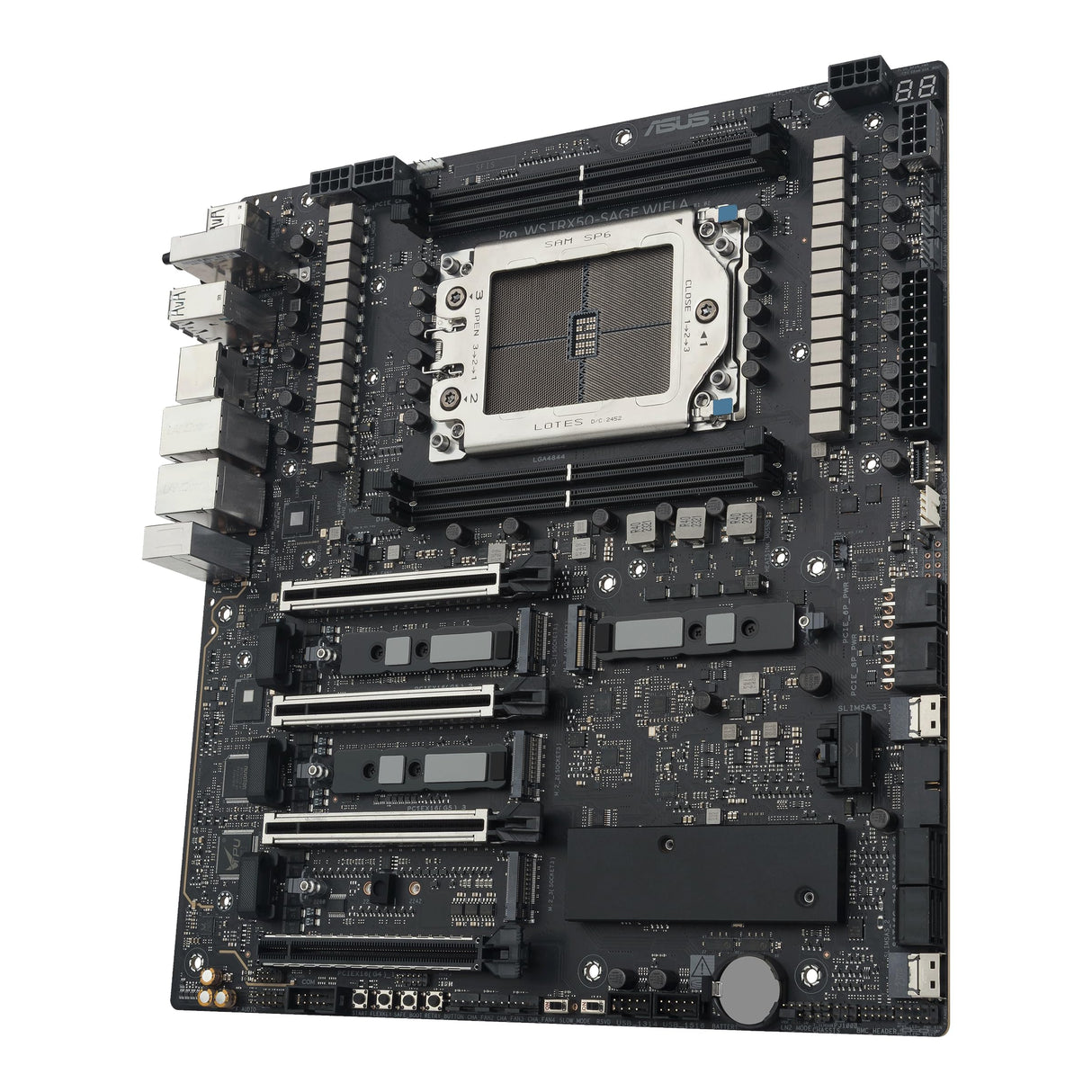 ASUS Pro WS TRX50-SAGE WiFi A, Placa Base AMD, Socket AMD sTR5 para CPU de hasta 96 núcleos, 36 etapas de alimentación, Ranura DDR5 ECC R-DIMM, Tres Ranuras M.2, Tres Ranuras PCIe 5.0, USB-C 20 Gbps