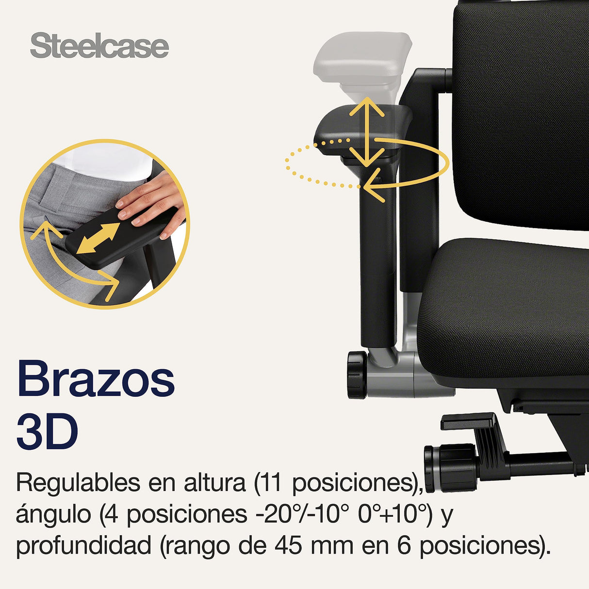 Steelcase Please, silla de oficina ergonómica con respaldo alto regulable en altura y brazos regulables Ónix