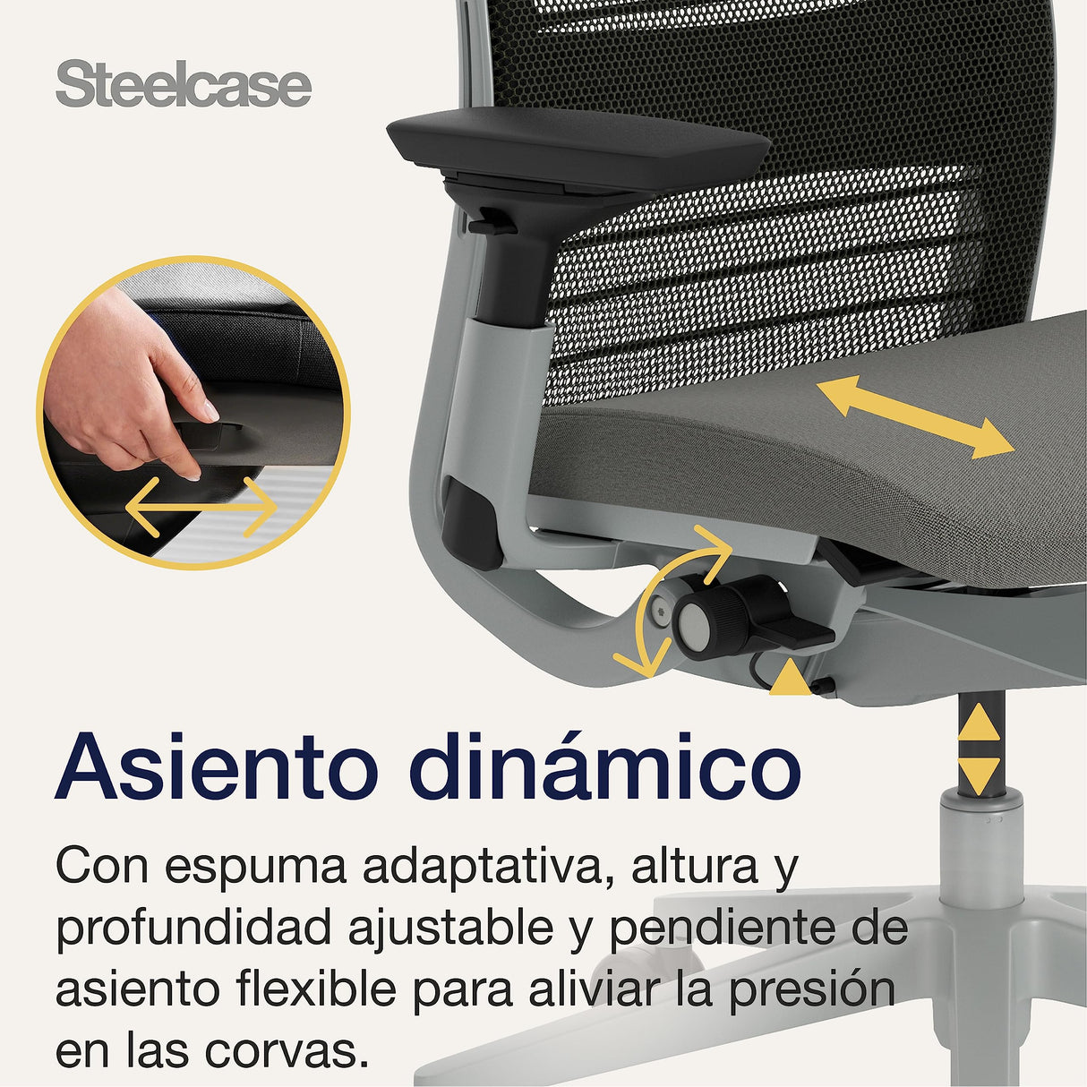 Steelcase Think, silla de oficina ergonómica con respaldo de malla, sujeción lumbar regulable en altura y brazos regulables Gris búho