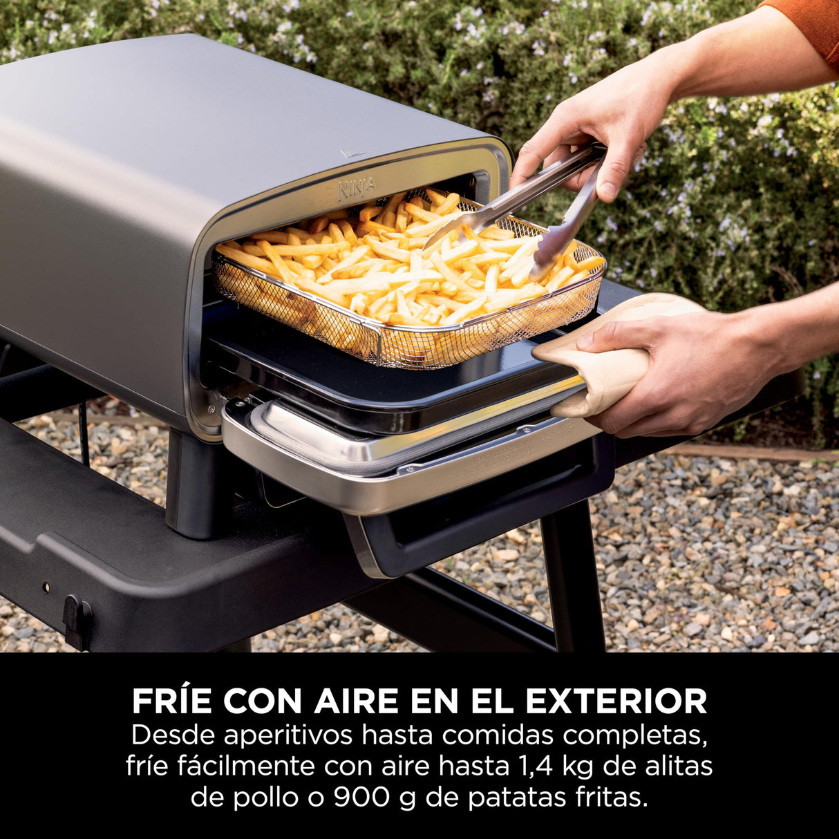 Ninja Artisan Horno air fry y pizza de exterior, 4 funciones: Pizza, Freír con aire, Hornear, Fermentar, 5 ajustes de pizza, Piedra de 30 cm, Pala, Bandeja, Cesta para freír con aire, Gris MO201EU