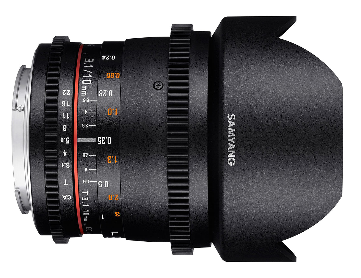 Samyang F1322508101 - Objetivo para vídeo VDSLR para Samsung NX (Distancia Focal Fija 10mm, Apertura T3.1-22 ED AS NCS CS II), Negro