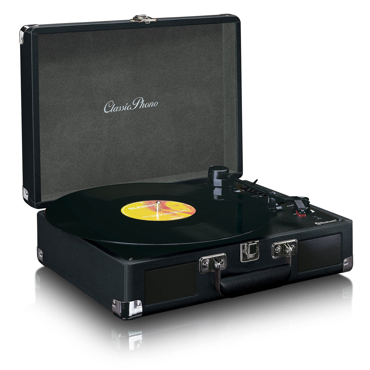 Lenco TT-115BK - Tocadiscos Bluetooth, Altavoces Integrados, Estuche Giradiscos Portátil Compacto, USB, AUX, Adaptador 45RPM, Negro