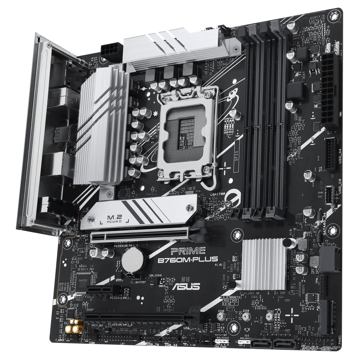 ASUS Prime B760M-PLUS - Placa Base Intel B760 LGA 1700 mATX (PCIe 4.0, M.2, Realtek 2.5Gb Ethernet, DP, HDMI, SATA 6 Gbps, USB Tipo-C, Protector de E/S premontado, Aura Sync)