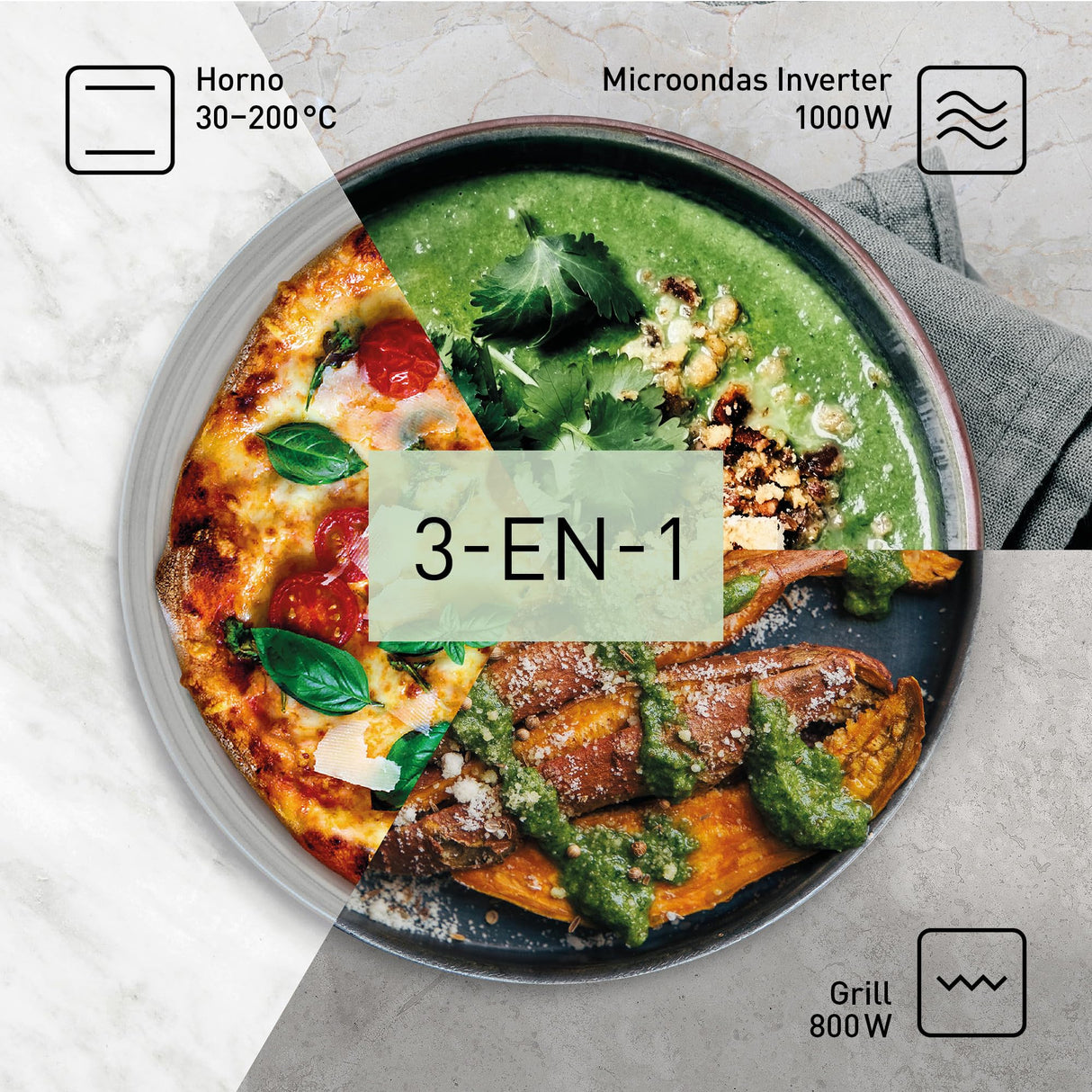 Panasonic NN-DF38PBEPG Horno Microondas y Grill, 1000W, 23L, Inverter, Modo Eco Combi, Plato no Giratorio, 16 Programas Automáticos, Bandeja Esmaltada, Rejilla Alambre, Fácil Limpieza, Negro