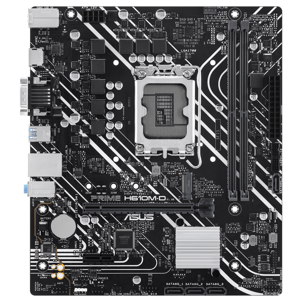 ASUS PRIME H610M-D - Placa base micro-ATX Intel H610 (LGA 1700), DDR5, PCIe 4.0, ranura M.2, Realtek 1 Gb Ethernet, HDMITM/VGA, USB 3.2 Gen 1, SATA 6 Gbps, puerto COM, cabezal RGB
