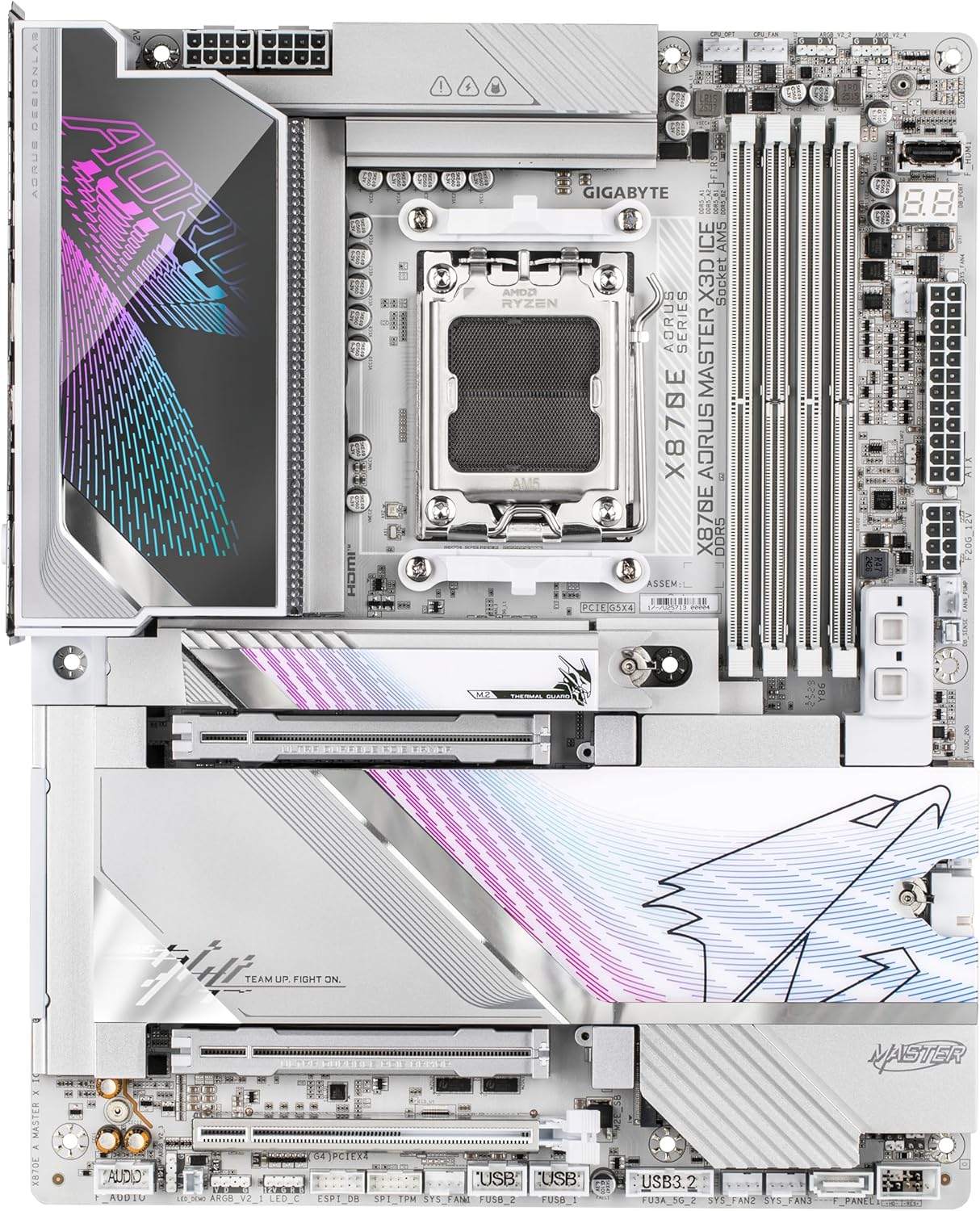GIGABYTE X870E AORUS Master X3D Ice Placa Base – Compatible con procesadores AMD Ryzen 9000, VRM Digital de 18+2+2 Fases, hasta 9000 Hz DDR5 (OC), 2 x PCIe 5.0 + 3 x PCIe 4.0, Wi-Fi 7, LAN 10 GbE