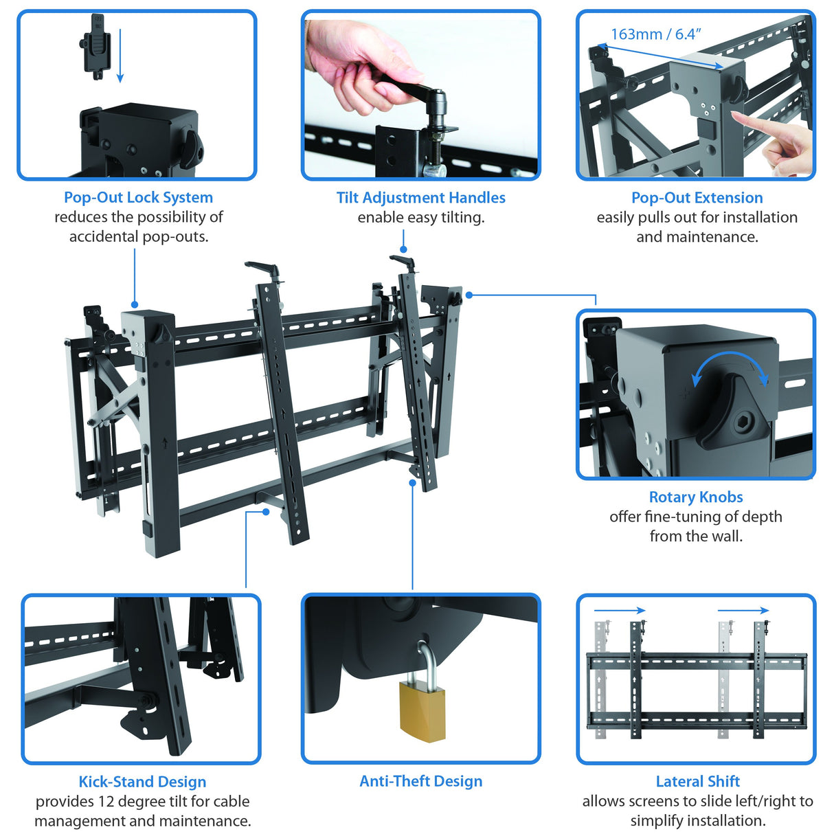 StarTech.com Soporte de Vídeo Wall para Monitores de 45 a 70 Pulgadas - Microajustes - Soporte VESA - de Servicio Pesado