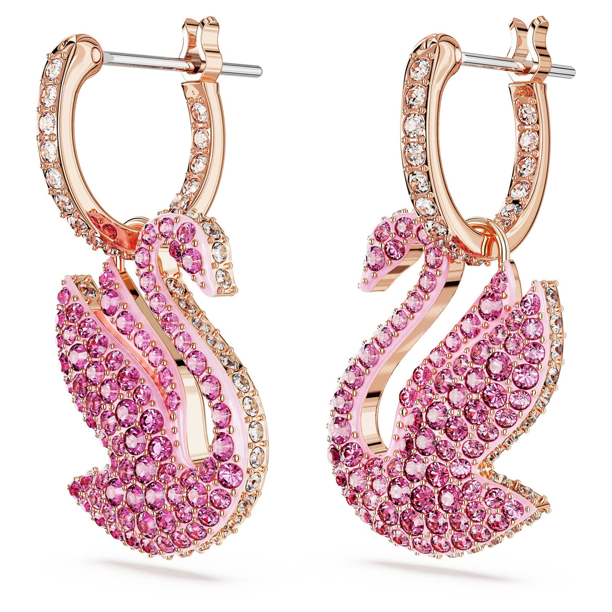 Swarovski Pendientes Swarovski Iconic Swan, Cisne, Rosas, Baño tono oro rosa