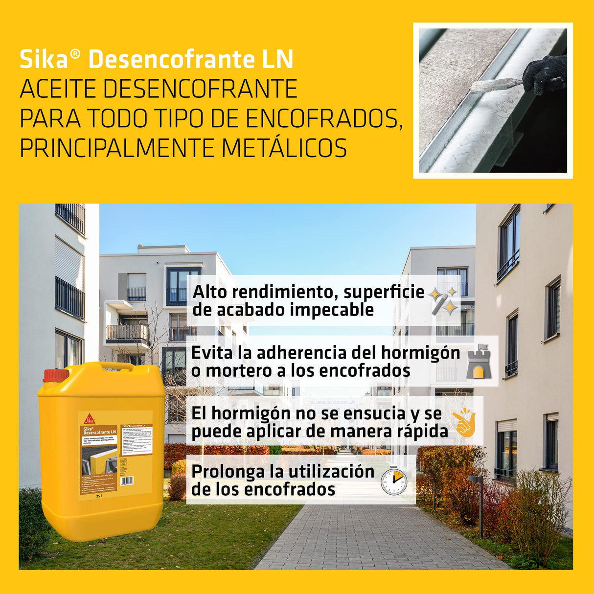 SIKA - Aceite de desencofrado - Sika Desencofrante LN amarillo - Para todo tipo de encofrados - Ideal para encofrados metálicos - Listo para usar - 25 L