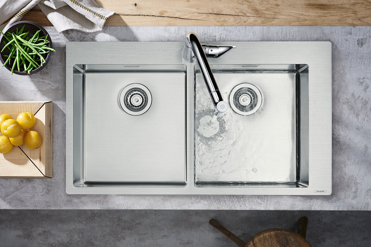 Hansgrohe 43303800 Fregadero de encastre, 37/37 cm, para armarios de 90 cm Color Acero, Plata, Ancho: 2 x 37 cm