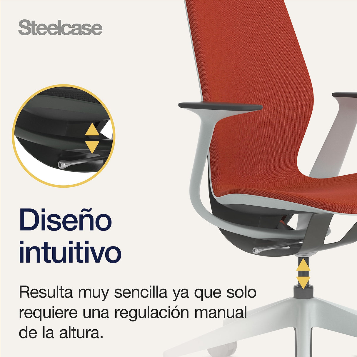 Steelcase SILQ Silla ergonómica de altura regulable, carcasa de plástico gris claro o carbono metalizado y tapicería azafrán