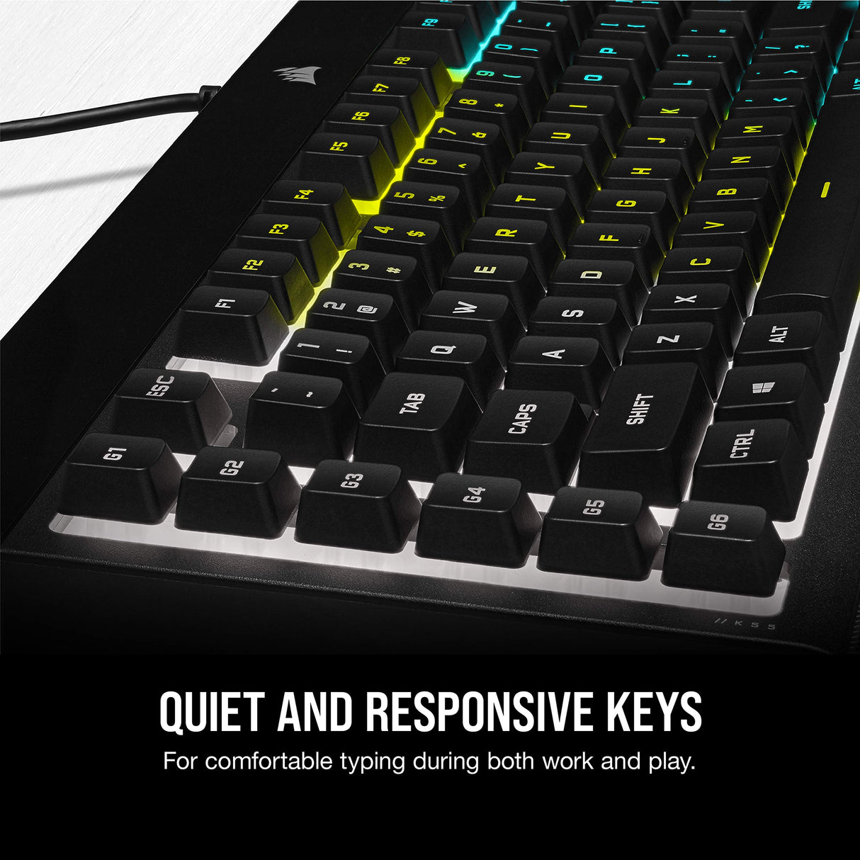 Corsair K55 RGB Pro Membrana Teclado para Juegos con Cable, IP42, Resistente al Polvo y a los derrames, 6 Teclas Macro con integración Elgato, Compatible con iCUE, QWERTY UK, PC, Mac, Xbox, Color