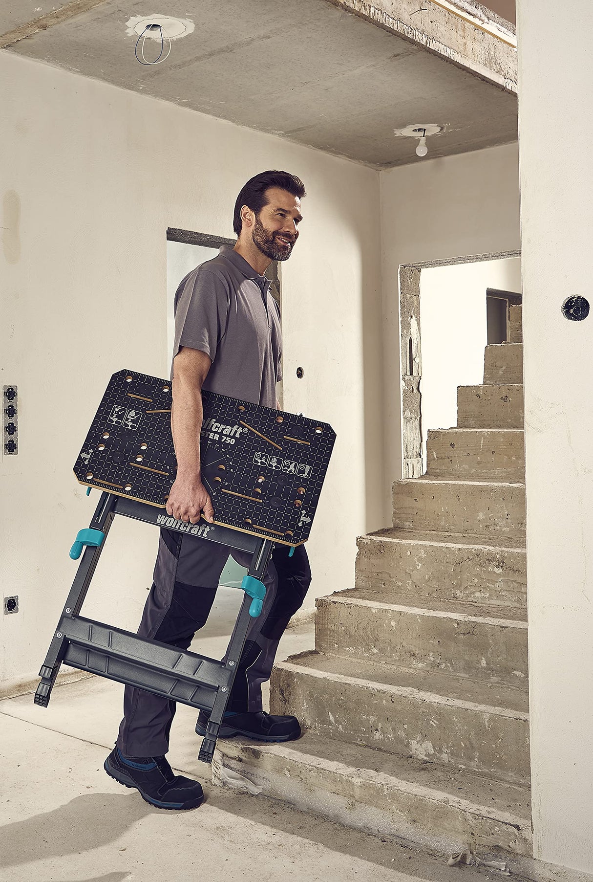 wolfcraft Mesa de sujeción y Banco para máquinas Master 750 Ergo I 6871000 I El Banco para máquinas y Mesa de sujeción con Altura Regulable