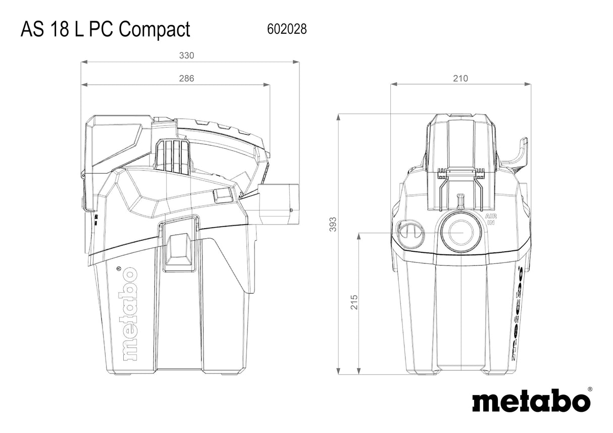 metabo 602028850-Aspirador versión SIN BATERÍAS 18V Li-Ion AS 18 L PC Compact, 18 Liters, Multicolor