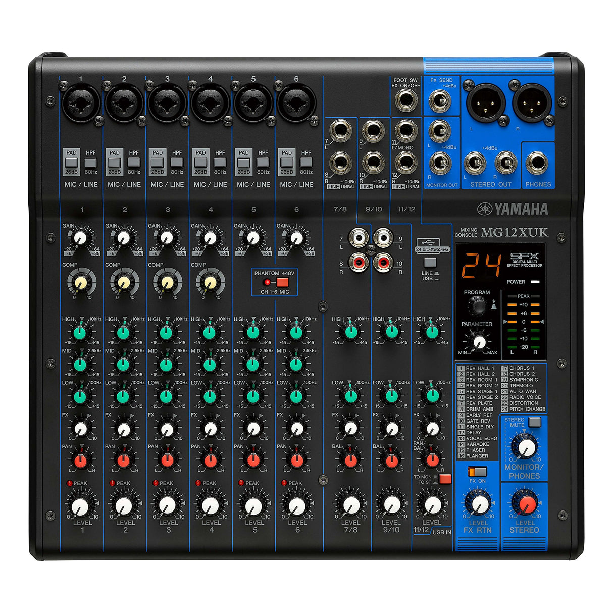 Yamaha MG12XUK Mezclador compacto (versión con potenciómetros) – Mezclador compacto de 12 canales, efectos SPX, funciones de audio USB y preamplificadores de micro D-PRE