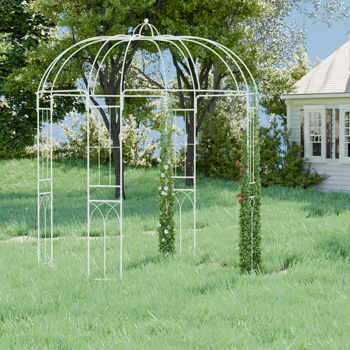 Relaxdays Arco Jardín Metal, 269x211x211 cm, Soporte Enredaderas y Rosas, Plantas Trepadoras, Tutor con Ganchos, Bronce, Acero