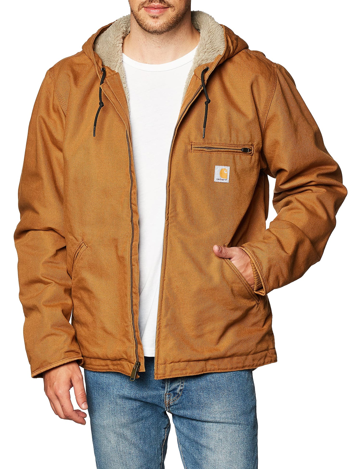 Carhartt Men's Relaxed Fit Washed Duck Sherpa-Lined Jacket, Brown, 3X-Large