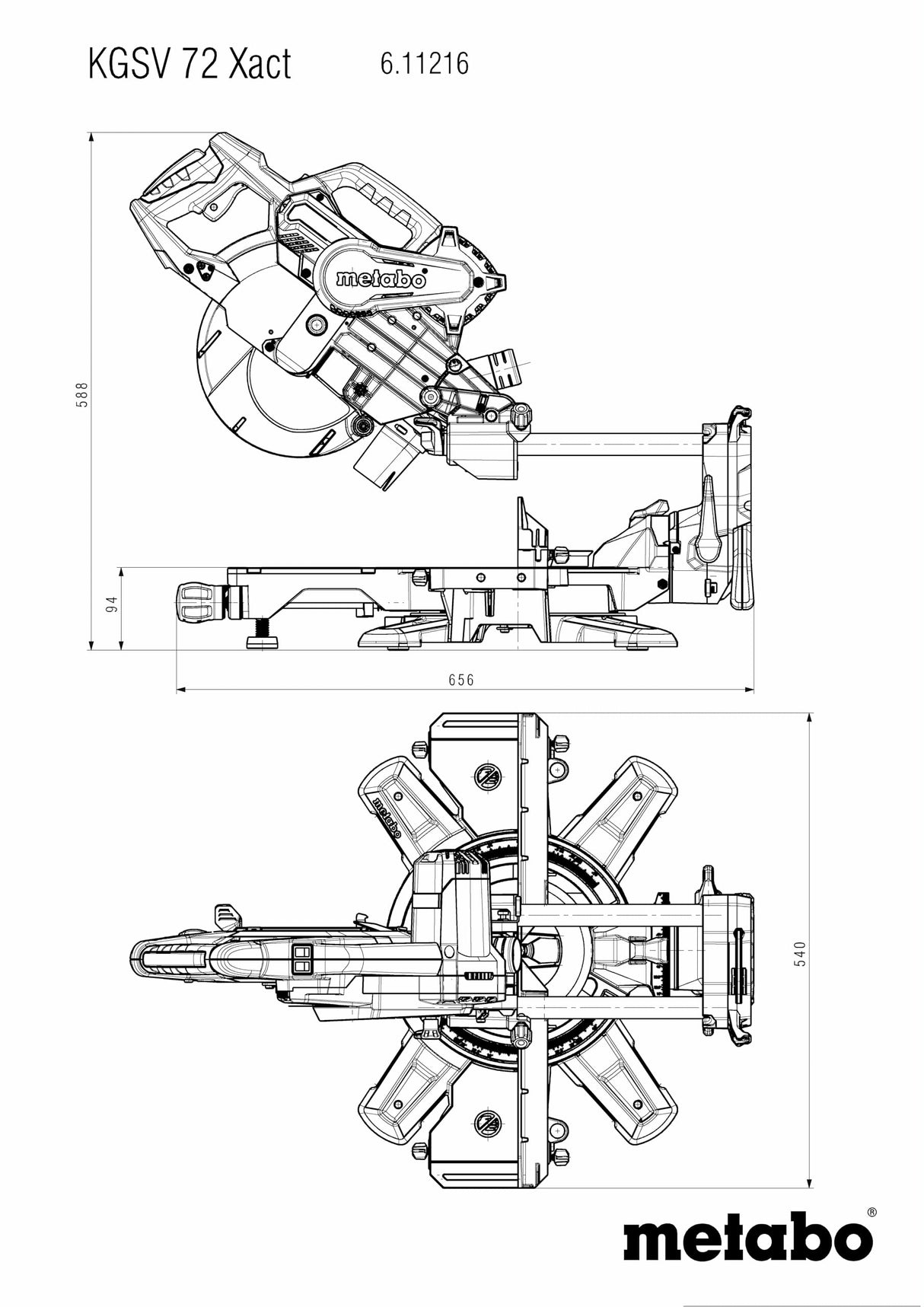 METABO 611216000 - Ingletadora teléscopica con revoluciones variables KGSV 72 Xact - 1.8 Kw - 305 mm