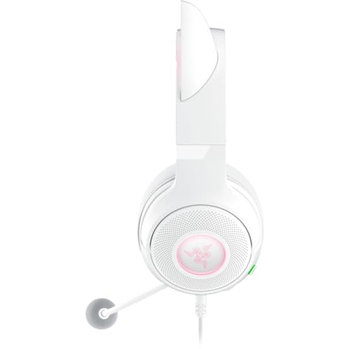 Razer Kraken Kitty V2 - Auriculares RGB con Cable y Kitty Ears para Juegos y Streaming (325 g, transductores Triforce de 40 mm, micrófono cardioide HyperClear, Sonido Envolvente) Blanco