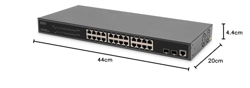DIGITUS Conmutador de Red PoE Gigabit Gestionado de 27 Puertos - 24 Puertos RJ45 - 2 Puertos SFP - 1 Puerto de Consola - 450W PoE Presupuesto - Características L2 - 19 Pulgadas