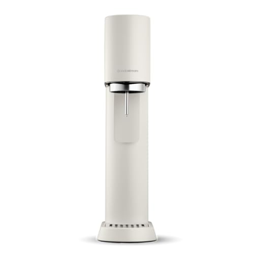 SodaStream ensō - Máquina de agua con gas y soda | Pack 1 botella 1 L compatible con lavavajillas + 1 recarga de gas de 60 L para Clipser | Acabado blanco arena