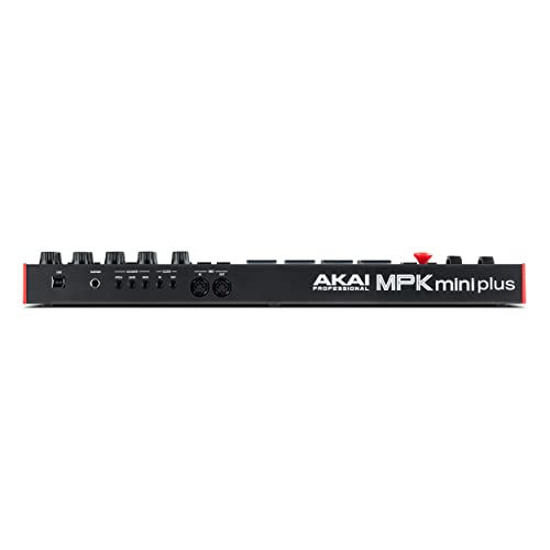Akai Professional MPK Mini Plus - Teclado Controlador MIDI USB de 37 Mini Teclas con 8 Pads MPC, Secuenciador, MIDI/CV/Gate I/O, Software de Producción y Native Instruments Sound Package