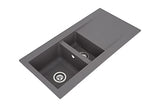 Respekta Denver Fregadero Mineralite de material compuesto en gris hormigón/Fregadero empotrado de 1,5 cubetas de 100 x 50 cm/Apto para bases a partir de 60 cm de ancho