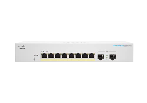 Cisco Switch inteligente Cisco Business CBS220-8FP-E-2G | 8 puertos GE | PoE completo | 2 SFP de 1 G | 3 años de garantía limitada de hardware (CBS220-8FP-E-2G-EU)
