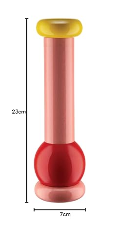 Alessi Totem Domestici MP0210 2 - Molinillo de Sal, Pimienta y Especias de Diseño en Madera de Haya, Rosa, Roja y Amarilla