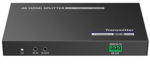 PremiumCord 4K HDMI 1-2 Splitter + Extensor vía Cat6/6a/7, Ultra HD 4K @ 30Hz a 70m, Carcasa Metálica, 2 Receptores con Fuente de Alimentación, Dolby TrueHD, 3D, EDID, CEC, HDCP2.2