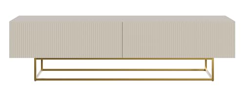 Selsey Mueble De TV Mesa De TV 175 cm con Patas Doradas con Fachada Fresada Gris Beige Veldio