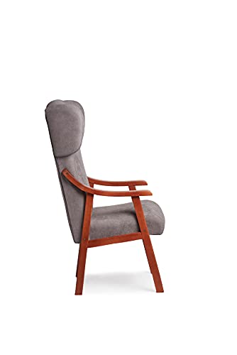 Abuelo a Gusto- Silla con Brazos Modelo Goya y Orejas apoya-Cabeza. Madera Color: Cerezo (Medidas: 117 * 69 * 57 cm) Tela Antimanchas: para Personas Mayores o geriátrico. Prótesis de Cadera. Gris