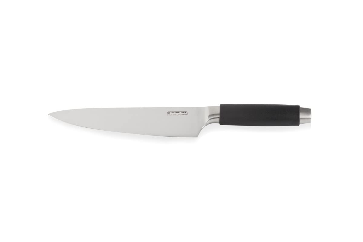 Le Creuset Cuchillo del chef, 20 cm, Hoja de acero 18 y 8 con borde recto, Mango de plástico, Acero inoxidable, Negro y Inox, 98000320000300