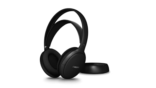 Philips SHC5200M2 Auriculares Inalámbricos para TV - 30H Reproducción, 30m Alcance, Conexión Digital 2.4G, Ajuste cómodo Over-Ear, Batería Intercambiable, Diálogos Nítidos – Negro