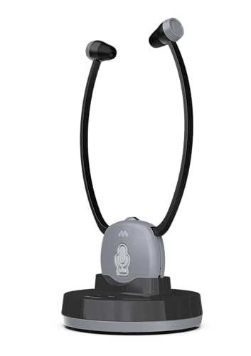 Meliconi Auriculares de TV Easy Audio inalámbricos Digital, Modelo esteto con Entrada óptica, micrófono Ambiente, Volumen Ajustable, Base de Carga, Alcance de 20 m, Audio equilibrado para TV