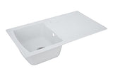 Respekta Boston Fregadero de Mineralite en blanco/Fregadero empotrado de 1 cubeta de 86 x 50 cm/Apto para bases a partir de 45 cm de ancho