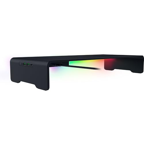Razer Monitor Stand Chroma - Soporte de Monitor de Aluminio con concentrador USB-C de 4 vías con Chroma RGB (50cm x 21cm x 7,85cm, construcción Robusta, Capacidad de Carga de 20 kg) Negro