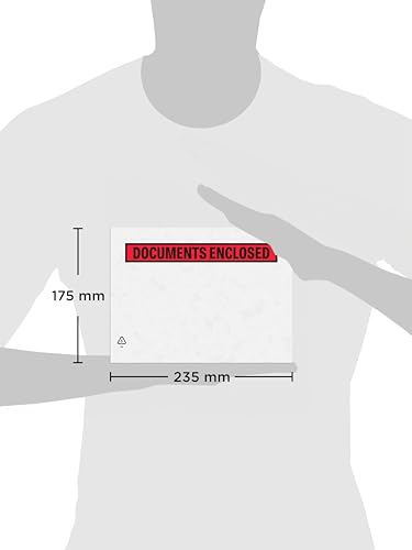 Purely Packaging - Sobres portadocumentos adhesivos (1000 unidades, plástico, A5, 235 x 175 mm), diseño con texto "Documents Enclosed"