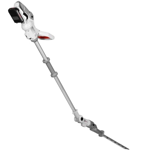 IKRA Tijeras Cortasetos 2 en 1 ICPH 2050 con pértiga telescópica para setos Altos, Incl. batería de 20V, estación de Carga y Cinta de Hombro