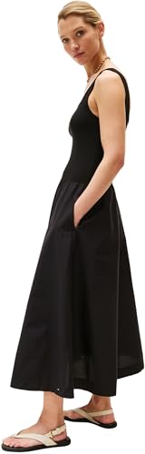 Tommy Hilfiger Vestido Mujer Rib Midi Mix Fit & Flare, Negro (Black), 3XL