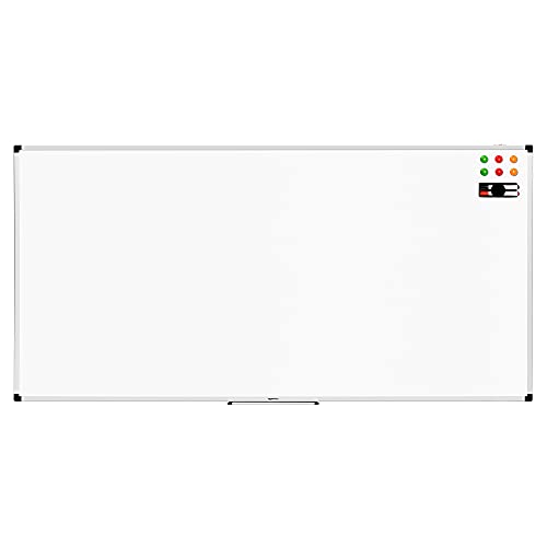 Amazon Basics Pizarra blanca magnética con bandeja para rotuladores y marco de aluminio, 240 cm x 120 cm