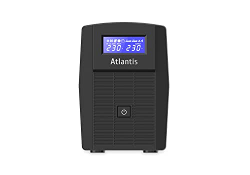 Atlantis A03-HP1003 - Fuente de alimentación ininterrumpida de Onda sinusoidal Pura 800VA 480W Line Interactiva, Pantalla LCD, Puerto USB-HID, 2 Salidas Shuko + Cable de alimentación, 1 batería
