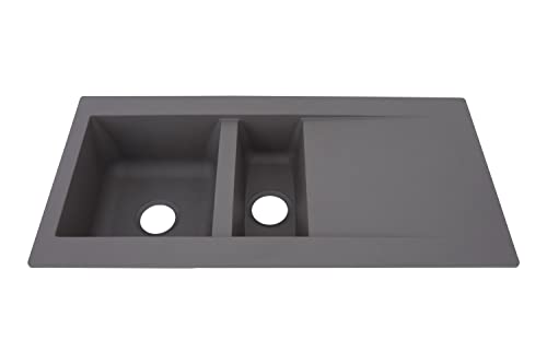 Respekta Denver Fregadero Mineralite de material compuesto en gris hormigón/Fregadero empotrado de 1,5 cubetas de 100 x 50 cm/Apto para bases a partir de 60 cm de ancho