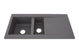 Respekta Denver Fregadero Mineralite de material compuesto en gris hormigón/Fregadero empotrado de 1,5 cubetas de 100 x 50 cm/Apto para bases a partir de 60 cm de ancho