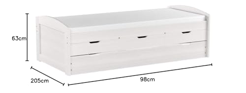 Inter Link Cama Infantil Madera Maciza Orgánica Pintada Natural 90x200 cm, Blanco
