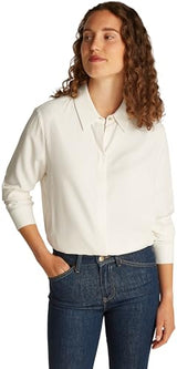Tommy Hilfiger Camisa Mujer Soft Viscose Regular Fit, Marfil (Ivory Petal), 40