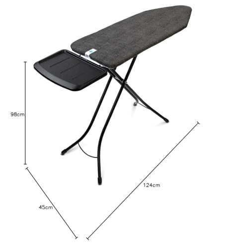 Brabantia - Mesa de Planchar C - con Soporte Sólido Unidad de Vapor - Universal Ajustable - para Diestros y Zurdos - No se Desliza y No Araña - Plegable - Denim Negro - 124x45 cm